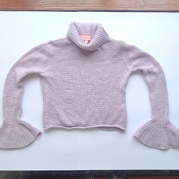 Lisa Todd 100% Cashmere Crop High Neck Sweater Bell Cuffs Boho Romantic Sz Small - Picture 2 of 9